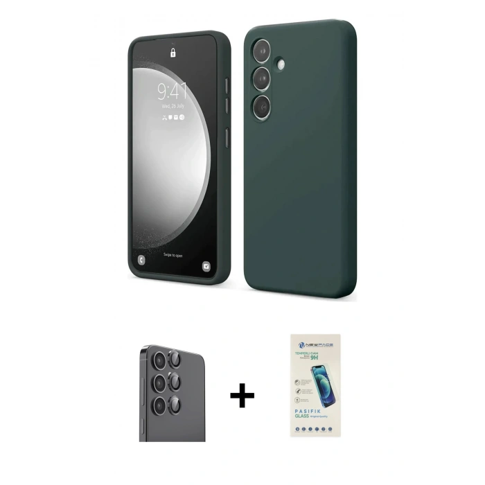 MARSİLYAN™- Galaxy S24 FE Kılıf Kozmos Yansıma Özel Seri - Şeffaf Pasifik Cam Ekran Koruyucu + Raze Metal Kamera Lens - SH