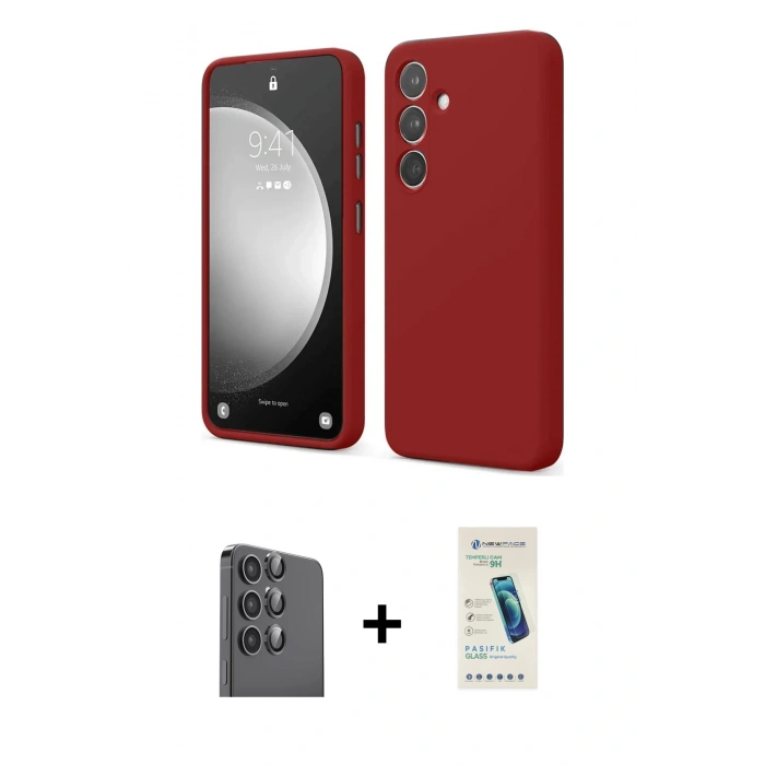 MARSİLYAN™- Galaxy S24 FE Kılıf Kozmos Yansıma Özel Seri - Şeffaf Pasifik Cam Ekran Koruyucu + Raze Metal Kamera Lens - SH