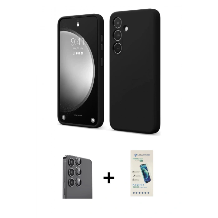MARSİLYAN™- Galaxy S24 FE Kılıf Kozmos Yansıma Özel Seri - Şeffaf Pasifik Cam Ekran Koruyucu + Raze Metal Kamera Lens - SH
