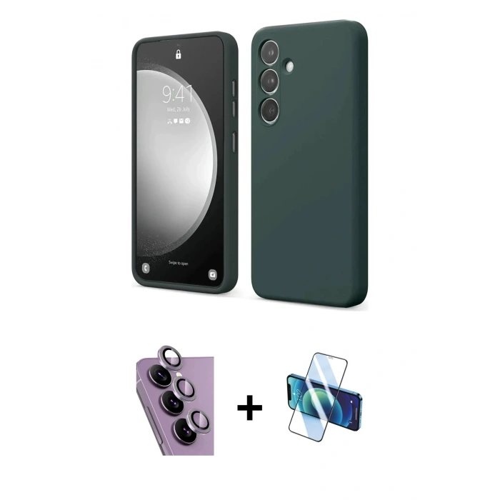 MARSİLYAN™- Galaxy S24 FE Kılıf Kozmos Yansıma Özel Seri - Siyah 3D Antistatik Cam Ekran Koruyucu + Raze Metal Kamera Lens - MR