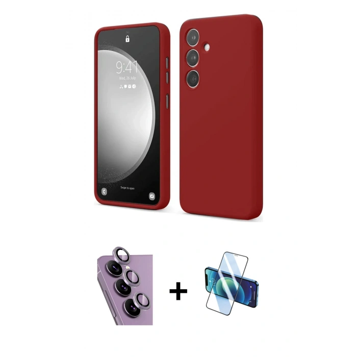 MARSİLYAN™- Galaxy S24 FE Kılıf Kozmos Yansıma Özel Seri - Siyah 3D Antistatik Cam Ekran Koruyucu + Raze Metal Kamera Lens - MR