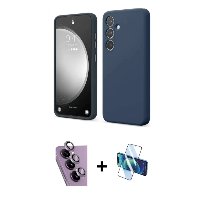 MARSİLYAN™- Galaxy S24 FE Kılıf Kozmos Yansıma Özel Seri - Siyah 3D Antistatik Cam Ekran Koruyucu + Raze Metal Kamera Lens - MR
