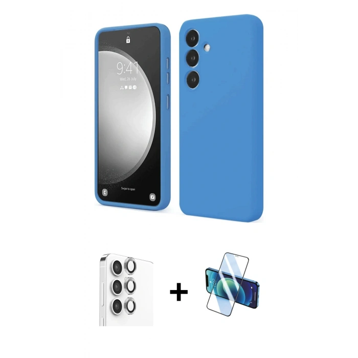 MARSİLYAN™- Galaxy S24 FE Kılıf Kozmos Yansıma Özel Seri - Siyah 3D Antistatik Cam Ekran Koruyucu + Raze Metal Kamera Lens - GI