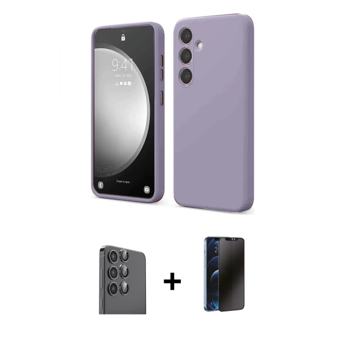 MARSİLYAN™- Galaxy S24 FE Kılıf Kozmos Yansıma Özel Seri - Siyah 3D Antistatik Hayalet Cam Ekran Koruyucu + Raze Metal Kamera Lens - SH