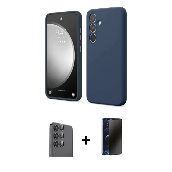 MARSİLYAN™- Galaxy S24 FE Kılıf Kozmos Yansıma Özel Seri - Siyah 3D Antistatik Hayalet Cam Ekran Koruyucu + Raze Metal Kamera Lens - SH