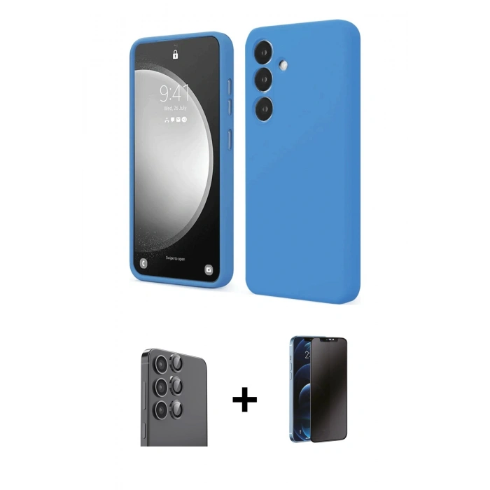 MARSİLYAN™- Galaxy S24 FE Kılıf Kozmos Yansıma Özel Seri - Siyah 3D Antistatik Hayalet Cam Ekran Koruyucu + Raze Metal Kamera Lens - SH