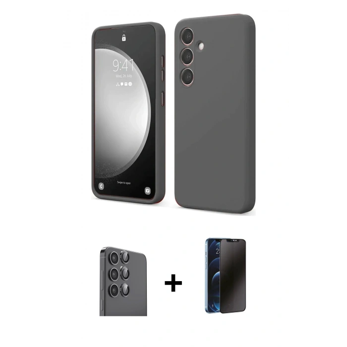 MARSİLYAN™- Galaxy S24 FE Kılıf Kozmos Yansıma Özel Seri - Siyah 3D Antistatik Hayalet Cam Ekran Koruyucu + Raze Metal Kamera Lens - SH