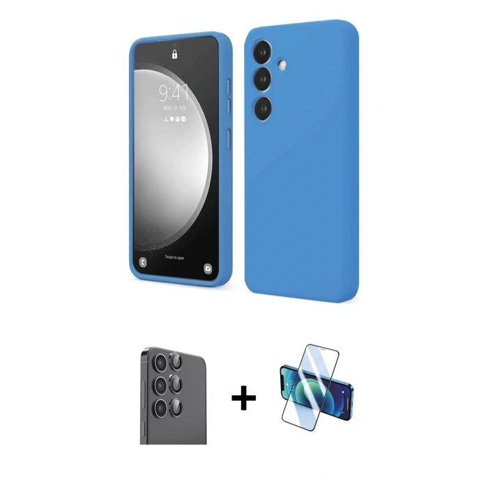 MARSİLYAN™- Galaxy S24 FE Kılıf Kozmos Yansıma Özel Seri - Siyah 3D Antistatik Seramik Nano Ekran Koruyucu + Raze Metal Kamera Lens - SH