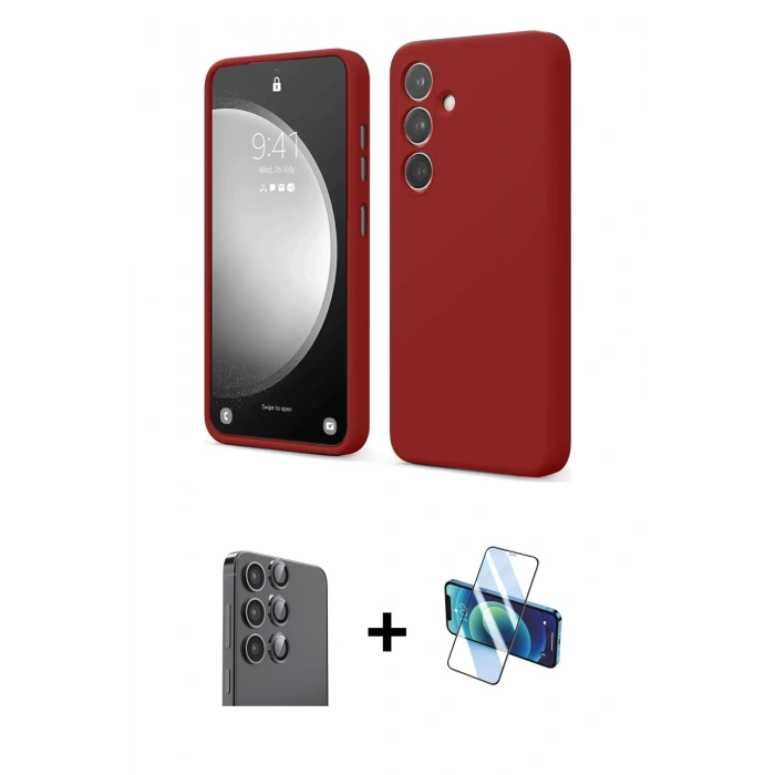 MARSİLYAN™- Galaxy S24 FE Kılıf Kozmos Yansıma Özel Seri - Siyah 3D Antistatik Seramik Nano Ekran Koruyucu + Raze Metal Kamera Lens - SH