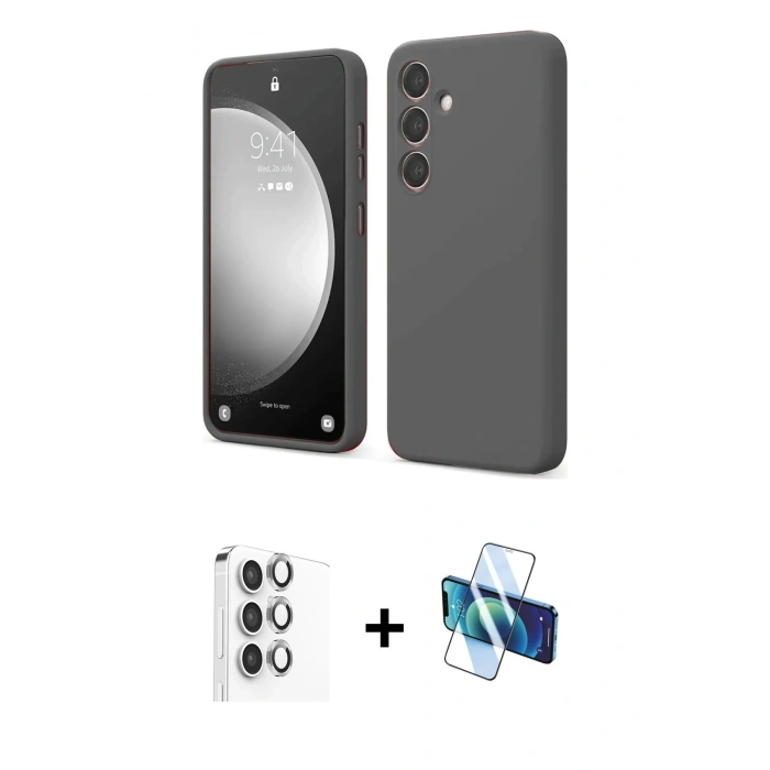 MARSİLYAN™- Galaxy S24 FE Kılıf Kozmos Yansıma Özel Seri - Siyah 3D Antistatik Seramik Nano Ekran Koruyucu + Raze Metal Kamera Lens - GI