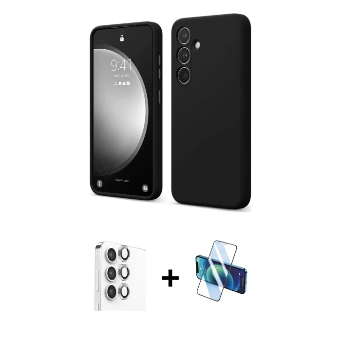 MARSİLYAN™- Galaxy S24 FE Kılıf Kozmos Yansıma Özel Seri - Siyah 3D Antistatik Seramik Nano Ekran Koruyucu + Raze Metal Kamera Lens - GI