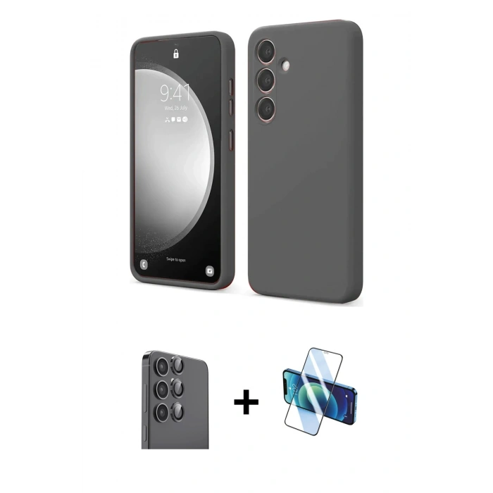 MARSİLYAN™- Galaxy S24 FE Kılıf Kozmos Yansıma Özel Seri - Siyah 3D Antistatik Seramik Nano Ekran Koruyucu + Raze Metal Kamera Lens - SH