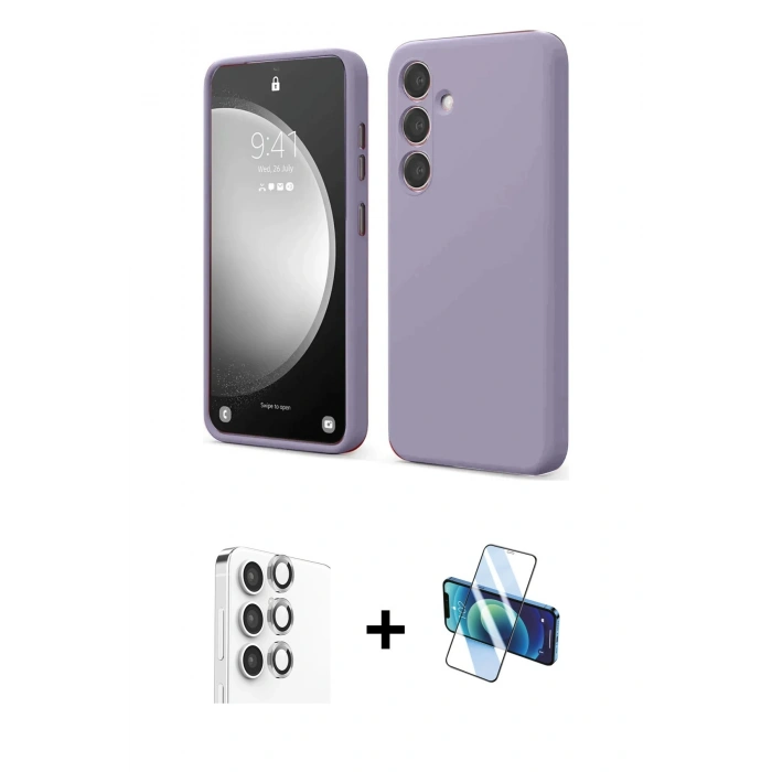 MARSİLYAN™- Galaxy S24 FE Kılıf Kozmos Yansıma Özel Seri - Siyah 3D Antistatik Seramik Nano Ekran Koruyucu + Raze Metal Kamera Lens - GI