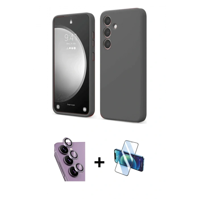 MARSİLYAN™- Galaxy S24 FE Kılıf Kozmos Yansıma Özel Seri - Siyah 3D Antistatik Seramik Nano Ekran Koruyucu + Raze Metal Kamera Lens - MR