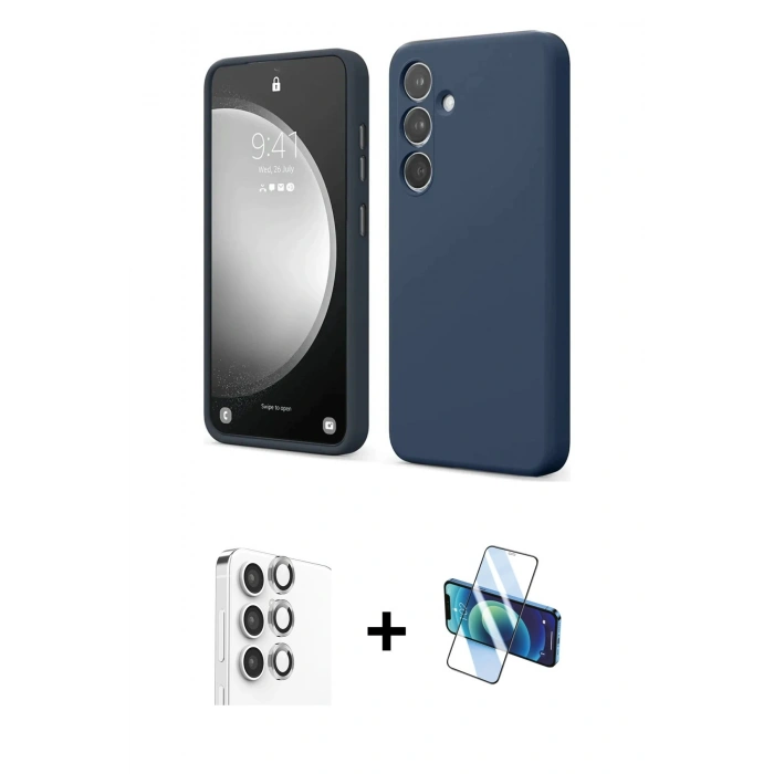MARSİLYAN™- Galaxy S24 FE Kılıf Kozmos Yansıma Özel Seri - Siyah 3D Antistatik Seramik Nano Ekran Koruyucu + Raze Metal Kamera Lens - GI
