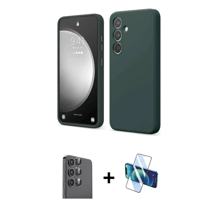 MARSİLYAN™- Galaxy S24 FE Kılıf Kozmos Yansıma Özel Seri - Siyah 3D Antistatik Seramik Nano Ekran Koruyucu + Raze Metal Kamera Lens - SH