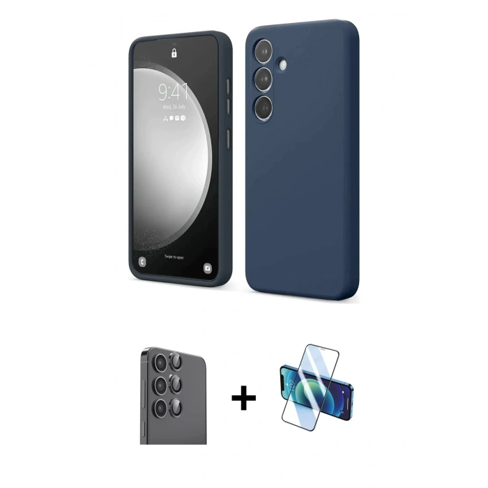 MARSİLYAN™- Galaxy S24 FE Kılıf Kozmos Yansıma Özel Seri - Siyah 3D Antistatik Seramik Nano Ekran Koruyucu + Raze Metal Kamera Lens - SH