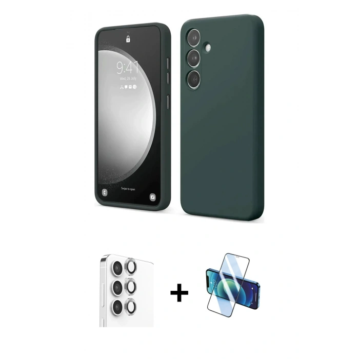 MARSİLYAN™- Galaxy S24 FE Kılıf Kozmos Yansıma Özel Seri - Siyah 3D Antistatik Seramik Nano Ekran Koruyucu + Raze Metal Kamera Lens - GI