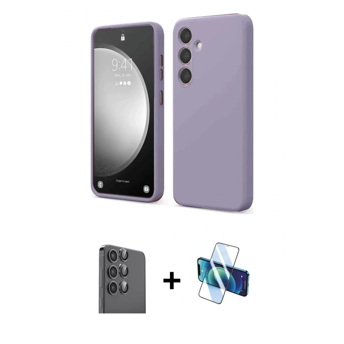 MARSİLYAN™- Galaxy S24 FE Kılıf Kozmos Yansıma Özel Seri - Siyah 3D Antistatik Seramik Nano Ekran Koruyucu + Raze Metal Kamera Lens - SH
