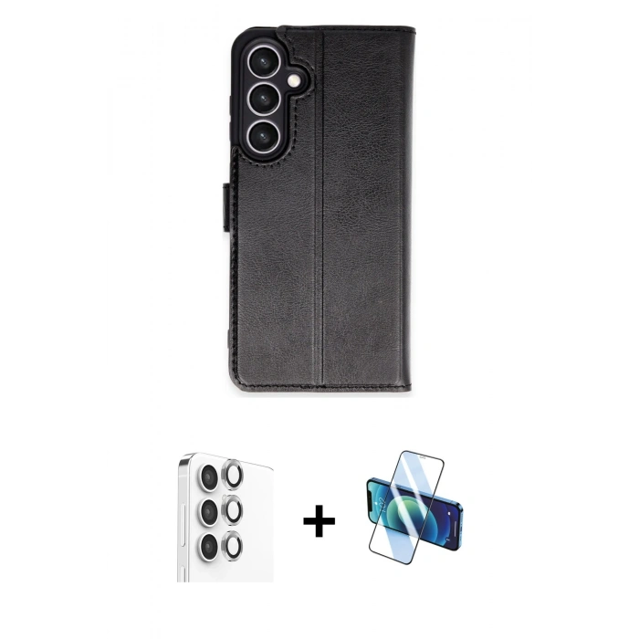 MARSİLYAN™- Galaxy S24 FE Kılıf Siluet Işık Serisi - Siyah 3D Antistatik Seramik Nano Ekran Koruyucu + Raze Metal Kamera Lens - GI
