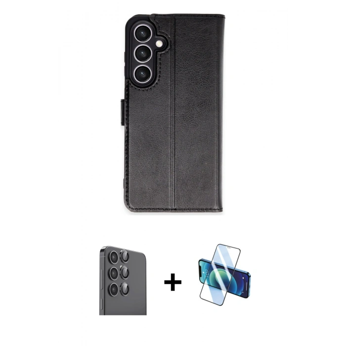 MARSİLYAN™- Galaxy S24 FE Kılıf Siluet Işık Serisi - Siyah 3D Antistatik Seramik Nano Ekran Koruyucu + Raze Metal Kamera Lens - SH