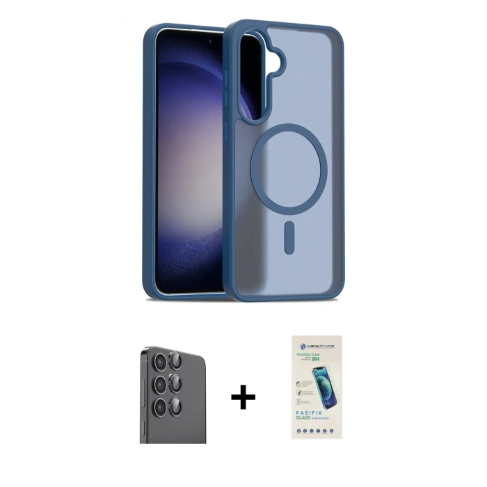 MARSİLYAN™- Galaxy S24 FE Kılıf Siluet Minimal Prime - Şeffaf Pasifik Cam Ekran Koruyucu + Siyah Raze Metal Kamera Lens