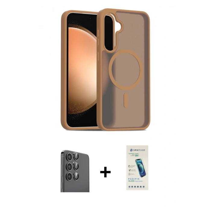 MARSİLYAN™- Galaxy S24 FE Kılıf Siluet Minimal Prime - Şeffaf Pasifik Cam Ekran Koruyucu + Siyah Raze Metal Kamera Lens
