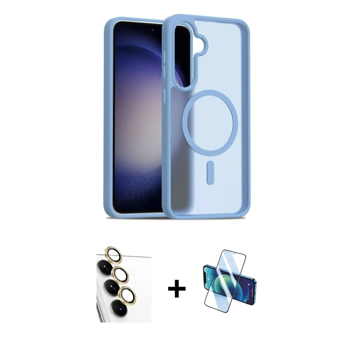 MARSİLYAN™- Galaxy S24 FE Kılıf Siluet Minimal Prime - Siyah 3D Antistatik Cam Ekran Koruyucu + Raze Metal Kamera Lens - SI