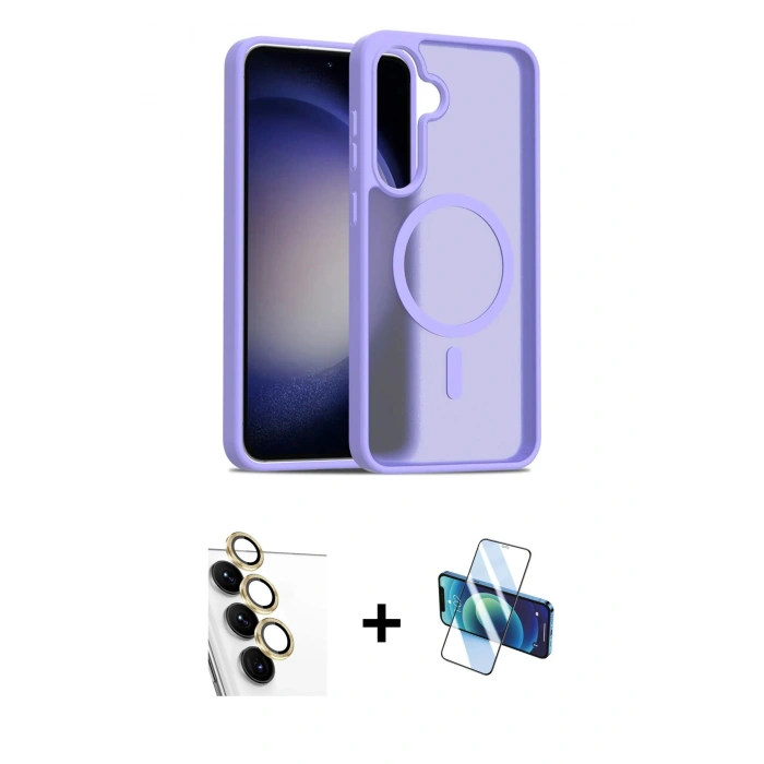 MARSİLYAN™- Galaxy S24 FE Kılıf Siluet Minimal Prime - Siyah 3D Antistatik Cam Ekran Koruyucu + Raze Metal Kamera Lens - SI