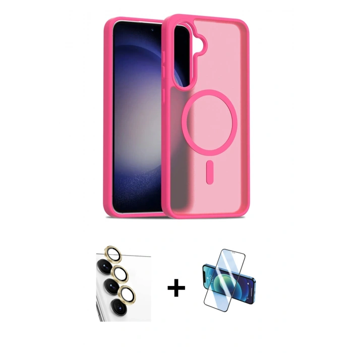 MARSİLYAN™- Galaxy S24 FE Kılıf Siluet Minimal Prime - Siyah 3D Antistatik Cam Ekran Koruyucu + Raze Metal Kamera Lens - SI