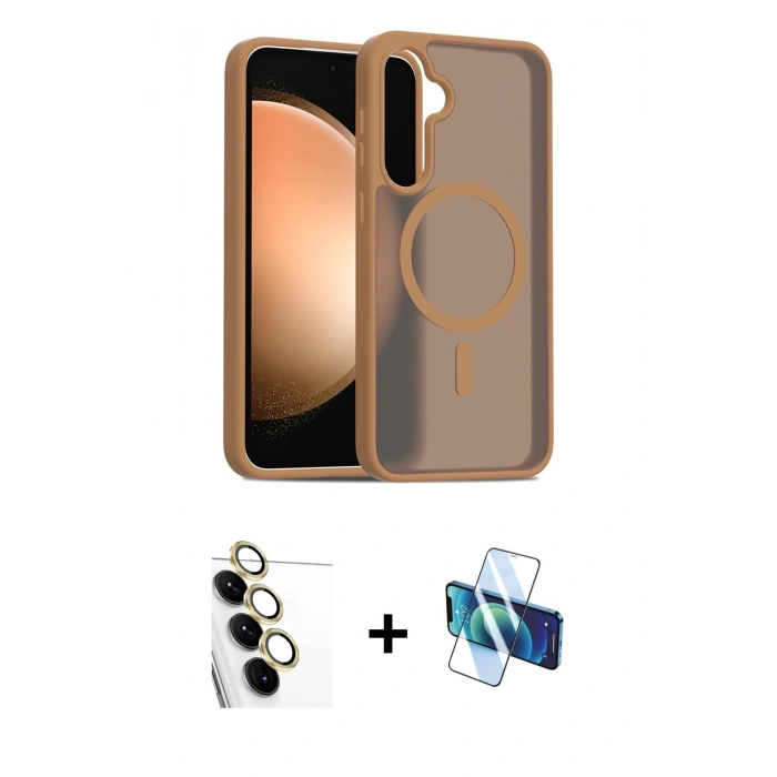 MARSİLYAN™- Galaxy S24 FE Kılıf Siluet Minimal Prime - Siyah 3D Antistatik Cam Ekran Koruyucu + Raze Metal Kamera Lens - SI