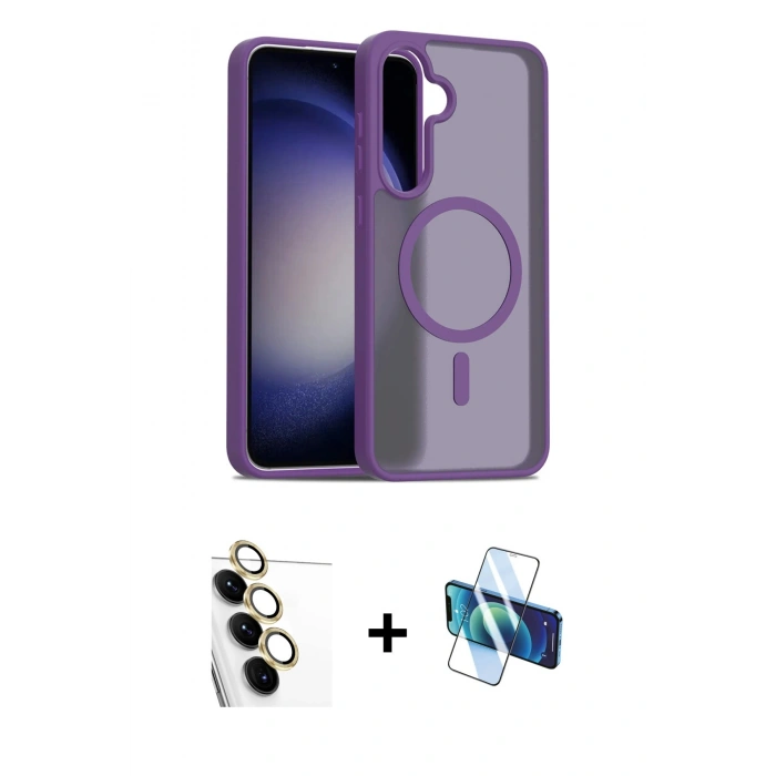 MARSİLYAN™- Galaxy S24 FE Kılıf Siluet Minimal Prime - Siyah 3D Antistatik Cam Ekran Koruyucu + Raze Metal Kamera Lens - SI