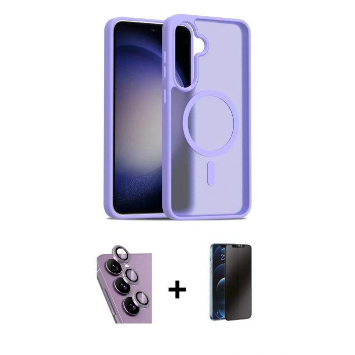 MARSİLYAN™- Galaxy S24 FE Kılıf Siluet Minimal Prime - Siyah 3D Antistatik Hayalet Cam Ekran Koruyucu + Raze Metal Kamera Lens - MR
