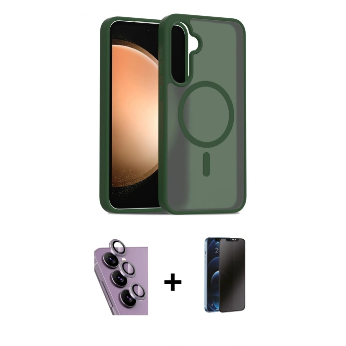 MARSİLYAN™- Galaxy S24 FE Kılıf Siluet Minimal Prime - Siyah 3D Antistatik Hayalet Cam Ekran Koruyucu + Raze Metal Kamera Lens - MR