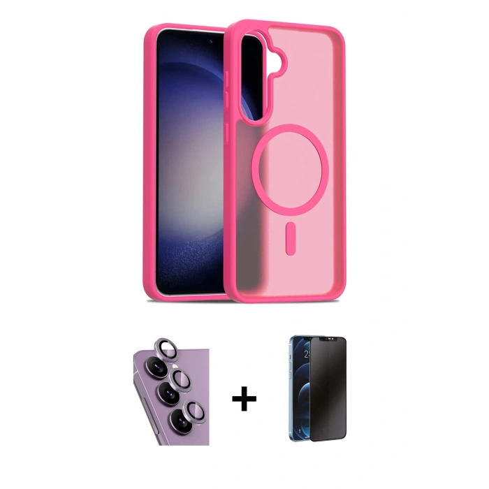 MARSİLYAN™- Galaxy S24 FE Kılıf Siluet Minimal Prime - Siyah 3D Antistatik Hayalet Cam Ekran Koruyucu + Raze Metal Kamera Lens - MR