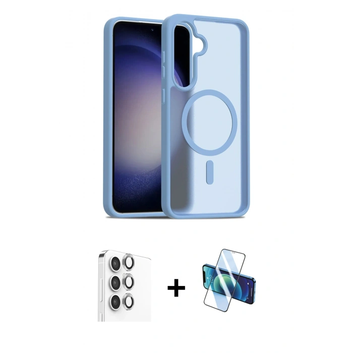 MARSİLYAN™- Galaxy S24 FE Kılıf Siluet Minimal Prime - Siyah 3D Antistatik Seramik Nano Ekran Koruyucu + Raze Metal Kamera Lens - GI