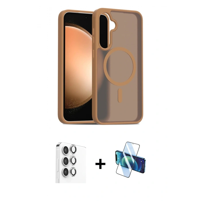 MARSİLYAN™- Galaxy S24 FE Kılıf Siluet Minimal Prime - Siyah 3D Antistatik Seramik Nano Ekran Koruyucu + Raze Metal Kamera Lens - GI