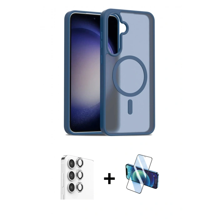 MARSİLYAN™- Galaxy S24 FE Kılıf Siluet Minimal Prime - Siyah 3D Antistatik Seramik Nano Ekran Koruyucu + Raze Metal Kamera Lens - GI