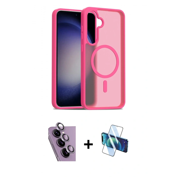 MARSİLYAN™- Galaxy S24 FE Kılıf Siluet Minimal Prime - Siyah 3D Antistatik Seramik Nano Ekran Koruyucu + Raze Metal Kamera Lens - MR