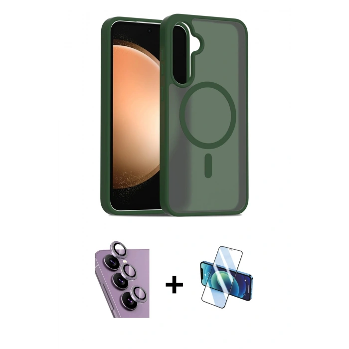 MARSİLYAN™- Galaxy S24 FE Kılıf Siluet Minimal Prime - Siyah 3D Antistatik Seramik Nano Ekran Koruyucu + Raze Metal Kamera Lens - MR