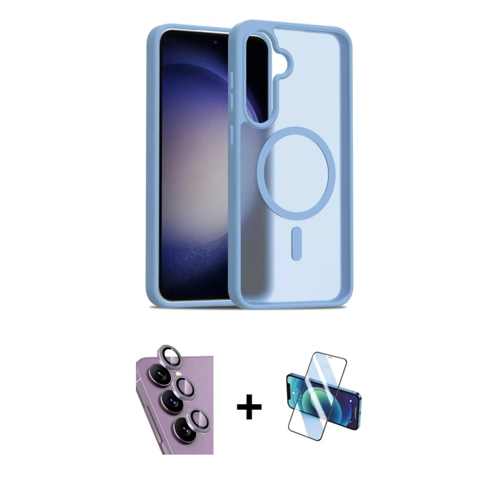 MARSİLYAN™- Galaxy S24 FE Kılıf Siluet Minimal Prime - Siyah 3D Antistatik Seramik Nano Ekran Koruyucu + Raze Metal Kamera Lens - MR