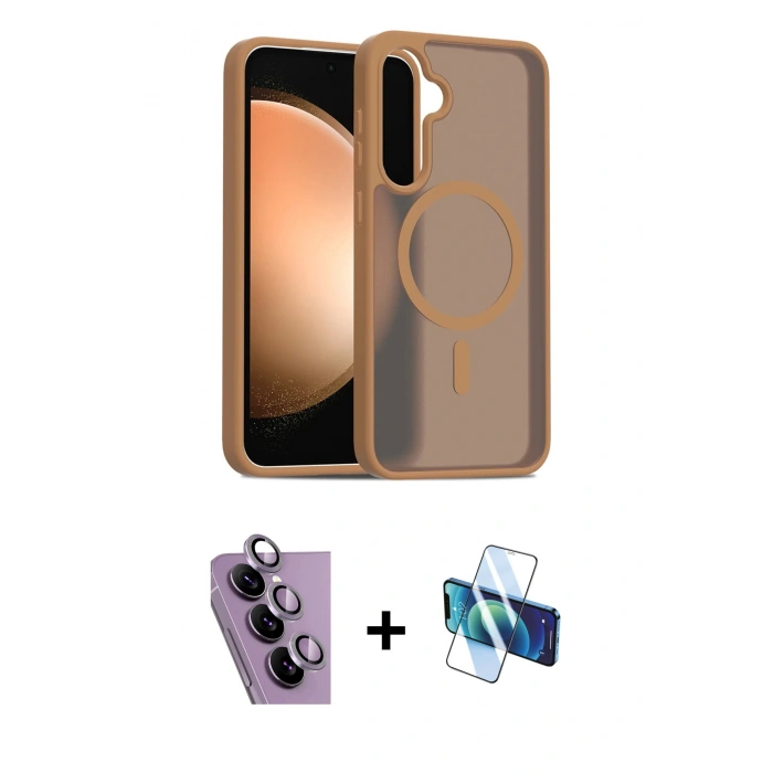 MARSİLYAN™- Galaxy S24 FE Kılıf Siluet Minimal Prime - Siyah 3D Antistatik Seramik Nano Ekran Koruyucu + Raze Metal Kamera Lens - MR