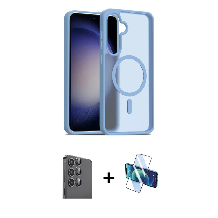 MARSİLYAN™- Galaxy S24 FE Kılıf Siluet Minimal Prime - Siyah 3D Antistatik Seramik Nano Ekran Koruyucu + Raze Metal Kamera Lens - SH