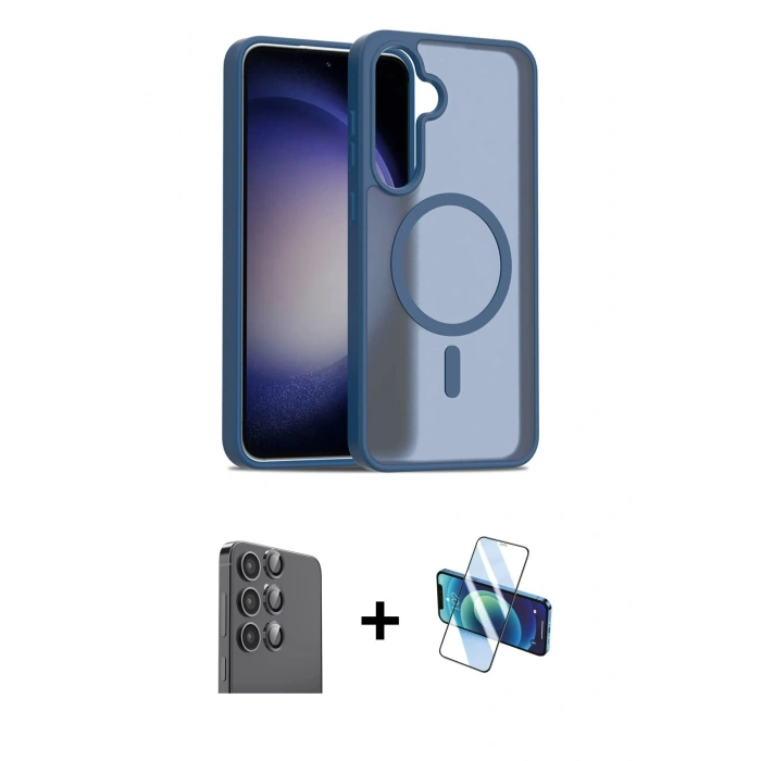 MARSİLYAN™- Galaxy S24 FE Kılıf Siluet Minimal Prime - Siyah 3D Antistatik Seramik Nano Ekran Koruyucu + Raze Metal Kamera Lens - SH