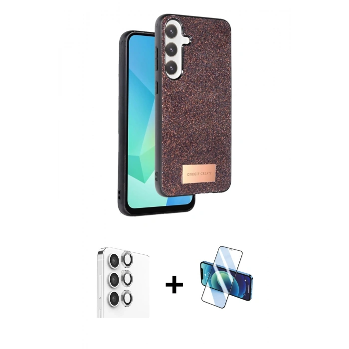 MARSİLYAN™- Galaxy S24 FE Kılıf Vadi Klasik Serisi - Siyah 3D Antistatik Seramik Nano Ekran Koruyucu + Raze Metal Kamera Lens - GI