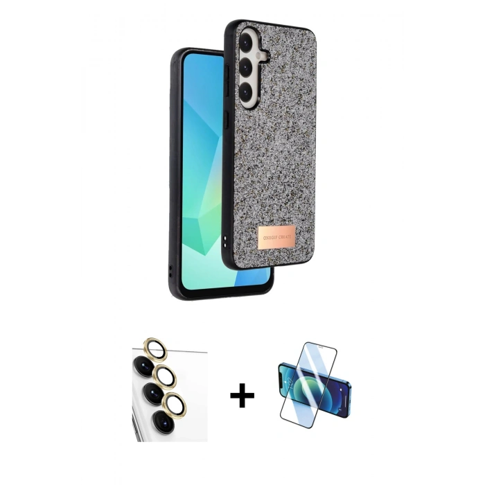 MARSİLYAN™- Galaxy S24 FE Kılıf Vadi Klasik Serisi - Siyah 3D Antistatik Seramik Nano Ekran Koruyucu + Raze Metal Kamera Lens - SI