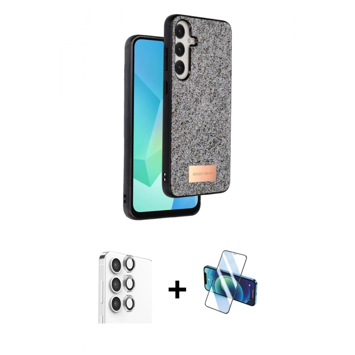 MARSİLYAN™- Galaxy S24 FE Kılıf Vadi Klasik Serisi - Siyah 3D Antistatik Seramik Nano Ekran Koruyucu + Raze Metal Kamera Lens - GI