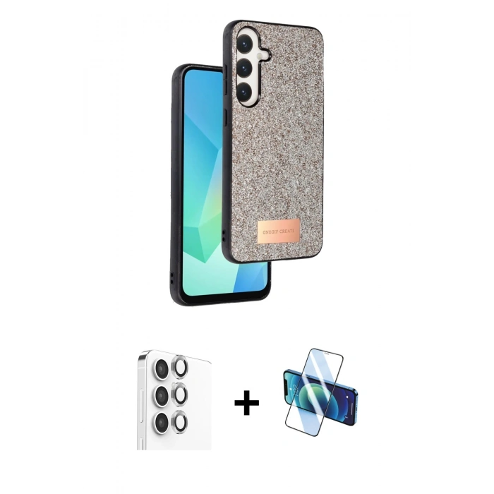 MARSİLYAN™- Galaxy S24 FE Kılıf Vadi Klasik Serisi - Siyah 3D Antistatik Seramik Nano Ekran Koruyucu + Raze Metal Kamera Lens - GI