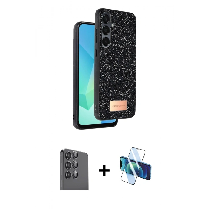 MARSİLYAN™- Galaxy S24 FE Kılıf Vadi Klasik Serisi - Siyah 3D Antistatik Seramik Nano Ekran Koruyucu + Raze Metal Kamera Lens - SH