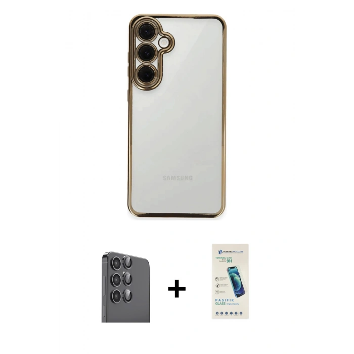 MARSİLYAN™- Galaxy S24 FE Kılıf Vadi Minimal - Şeffaf Pasifik Cam Ekran Koruyucu + Raze Metal Kamera Lens - SH